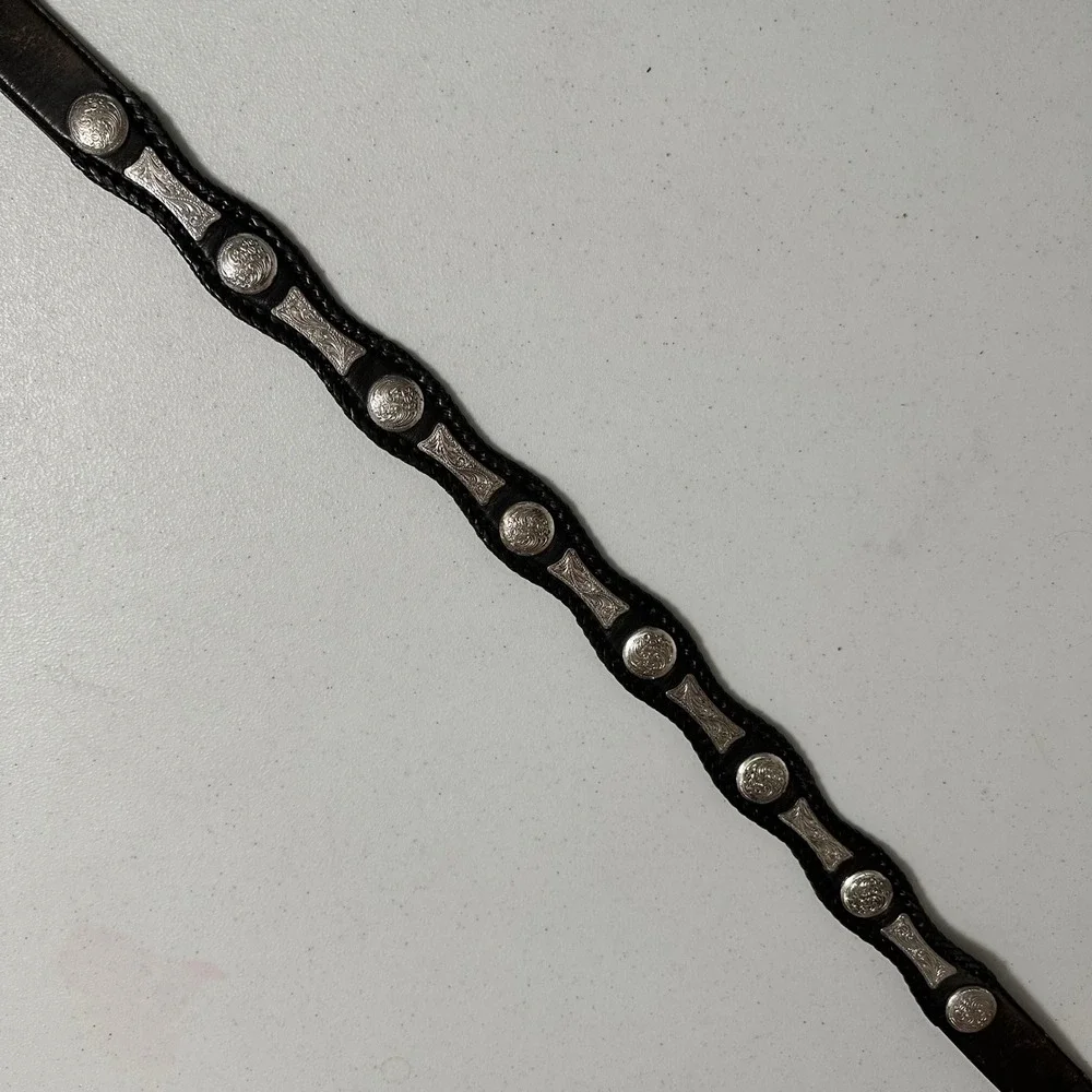 Tony Lama 76903 Braided Edge Concho Western Leather Belt Black Vintage 34